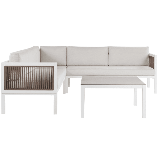 Conjunto de sofás de jardim de canto 4 lugares BORELLO à esquerda Metal Creme