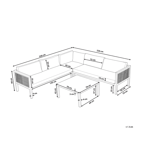 Conjunto de sofás de jardim de canto 4 lugares BORELLO à esquerda Metal Creme