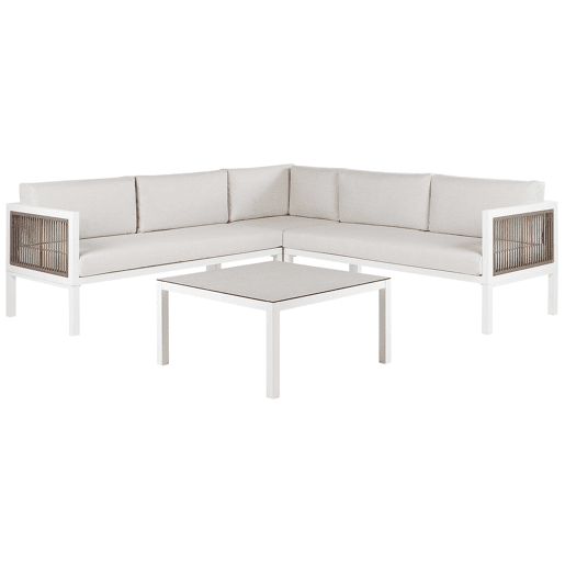 Conjunto de sofás de jardim de canto 4 lugares BORELLO à esquerda Metal Creme