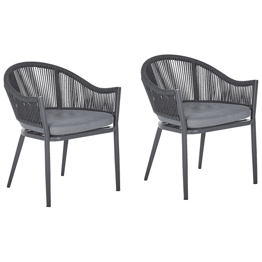 Conjunto de 2 cadeiras de jardim com almofadas MILETO Metal Cinzento Conjunto de 2 cadeiras de jardim com almofadas MILETO Metal Cinzento