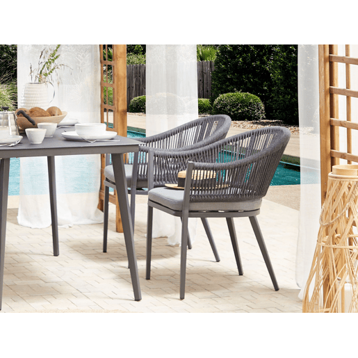 Conjunto de 2 cadeiras de jardim com almofadas MILETO Metal Cinzento Conjunto de 2 cadeiras de jardim com almofadas MILETO Metal Cinzento