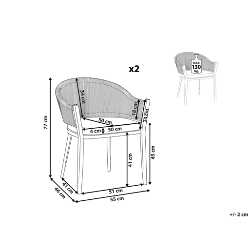 Conjunto de 2 cadeiras de jardim com almofadas MILETO Metal Cinzento Conjunto de 2 cadeiras de jardim com almofadas MILETO Metal Cinzento