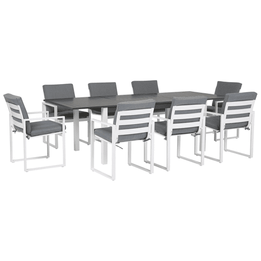 Conjunto de refeições de jardim 8 lugares PANCOLE com almofadas Metal Cinzento
