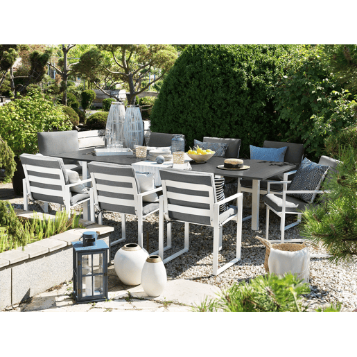 Conjunto de refeições de jardim 8 lugares PANCOLE com almofadas Metal Cinzento