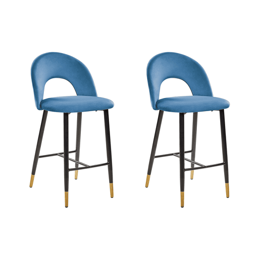Conjunto de 2 bancos de bar FALTON Veludo Azul