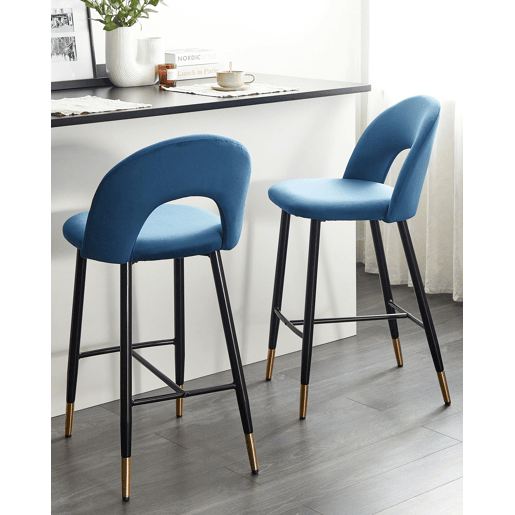 Conjunto de 2 bancos de bar FALTON Veludo Azul