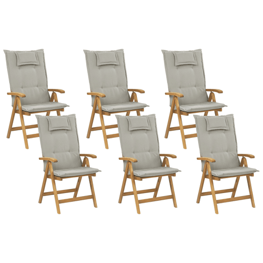 Conjunto de 6 cadeiras de jardim com almofadas JAVA Madeira de acácia Taupe