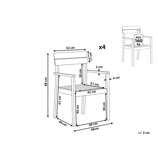 Conjunto de 4 cadeiras de jardim FORNELLI Madeira de acácia Castanho