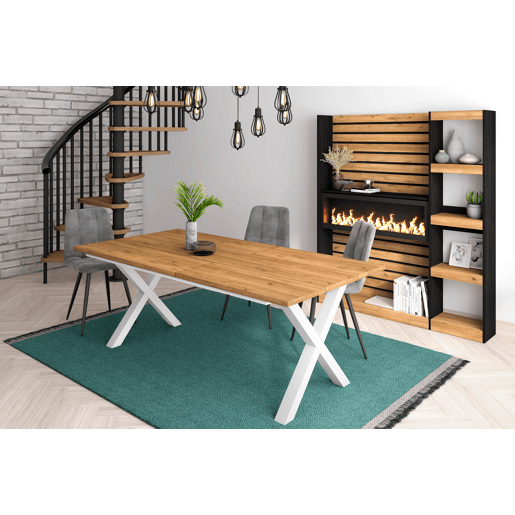 Mesa de sala de jantar, 10 pessoas, 194x90x75cm, Robusto e estável, estrutura e pernas sólidas, Ideal para reuniões familiares, cor Carvalho, Estilo industrial