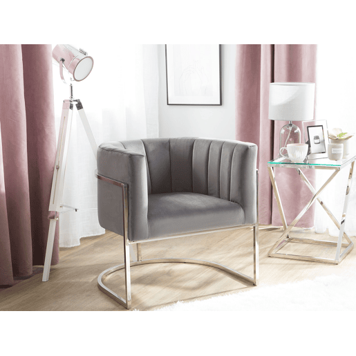 Poltrona LARVIK Veludo Cinzento Poltrona LARVIK Veludo Cinzento