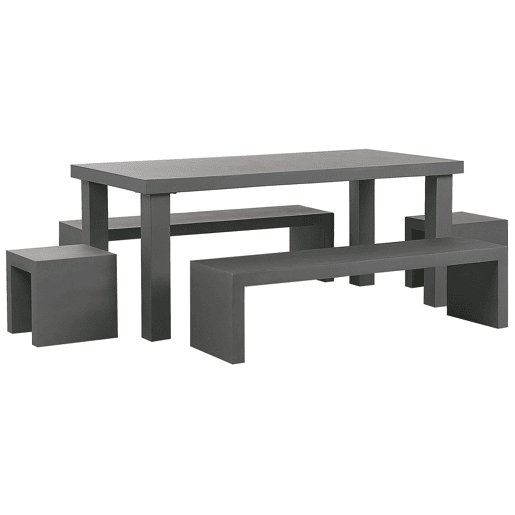 Conjunto de refeições de de jardim com bancos e tamboretes 6 lugares TARANTO Betão Cinzento