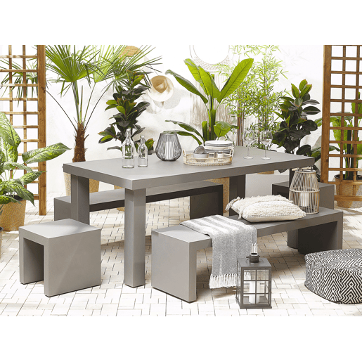 Conjunto de refeições de de jardim com bancos e tamboretes 6 lugares TARANTO Betão Cinzento