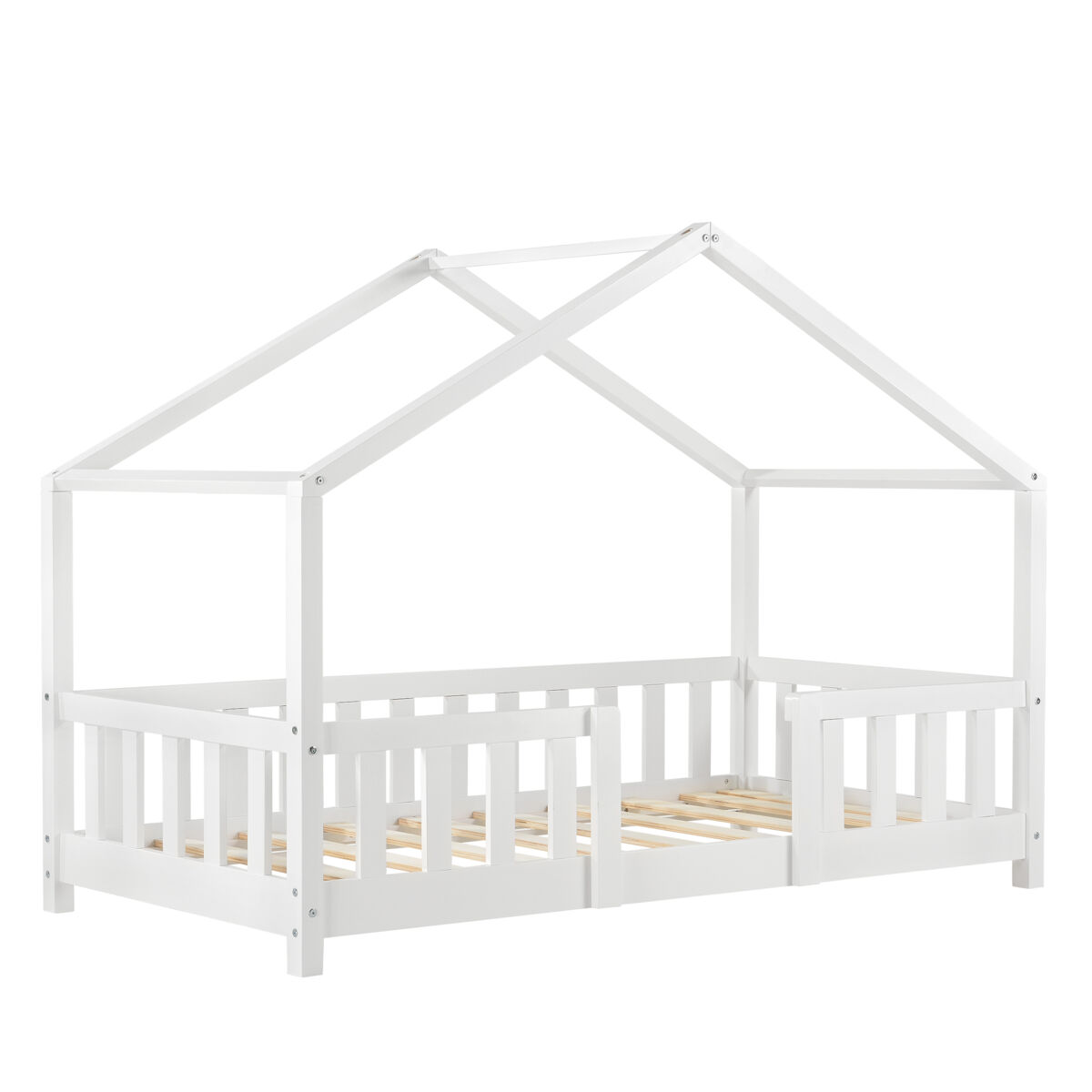 Cama para niños treviolo forma de casa pino 80x160 cm blanco mate [en.casa]
