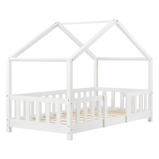 Cama de criança Treviolo forma de casa pinho 80x160 cm branco mate en.casa.