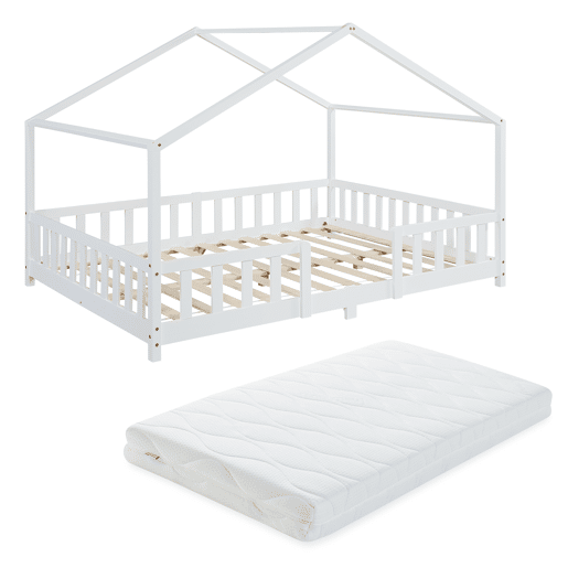 Cama de criança Treviolo forma de casa pinho + colchão 140x200 cm - Branco en.casa Cama de criança Treviolo forma de casa pinho + colchão 140x200 cm - Branco en.casa