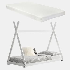 Onejda Cama Tipi para criança com colchão em madeira de pinho 90x200cm branco mate en.casa.