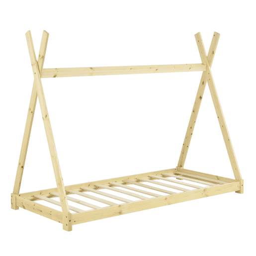 Cama Tipi para crianças Onejda com colchão de madeira de pinho 90x200cm Cor pinho natural en.casa.