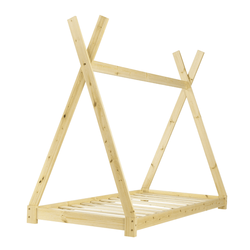 Cama Tipi para crianças Onejda com colchão de madeira de pinho 90x200cm Cor pinho natural en.casa.