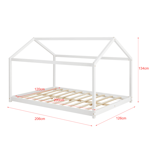 Cama de criança Cerro com colchão em forma de casa em pinho 120 x 200 cm - Branco en.casa