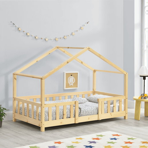 Treviolo cama de criança pinho forma de casa 80x160 cm pinho natural en.casa.