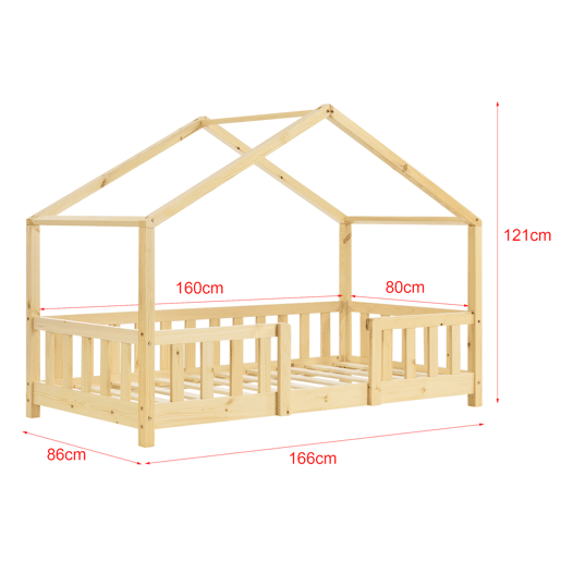 Treviolo cama de criança pinho forma de casa 80x160 cm pinho natural en.casa.