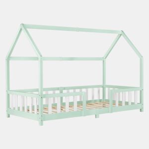 Cama de criança Sisimiut forma de casa pinho 90x200 cm verde menta e branco mate en.casa.