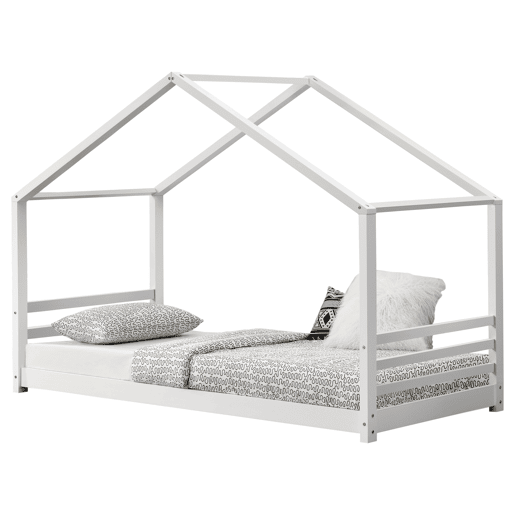 Cama de criança Vardø com estrado de molas - Forma de casa - pinho 200 x 90 cm - Branco mate en.casa.