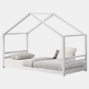 Cama de criança Vardø com estrado de molas - Forma de casa - pinho 200 x 90 cm - Branco mate en.casa.