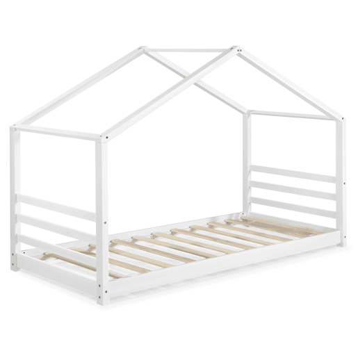 Cama de criança Vardø com estrado de molas - Forma de casa - pinho 200 x 90 cm - Branco mate en.casa.