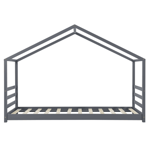 Cama de criança Vardø com estrado de molas - Forma de casa - pinho 90 x 200 cm - Cinzento escuro mate en.casa.