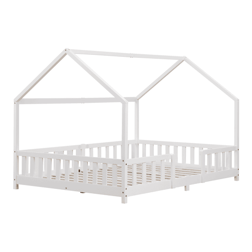 Cama de criança Sisimiut forma de casa pinho 140x200 cm branco mate en.casa.