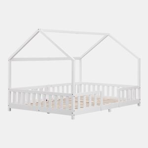 Cama de criança Sisimiut forma de casa pinho 140x200 cm branco mate en.casa.