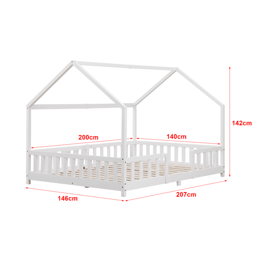 Cama de criança Sisimiut forma de casa pinho 140x200 cm branco mate en.casa.