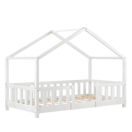 Cama de criança Treviolo forma de casa pinho 70x140 cm branco mate en.casa.