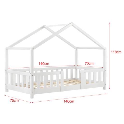 Cama de criança Treviolo forma de casa pinho 70x140 cm branco mate en.casa.