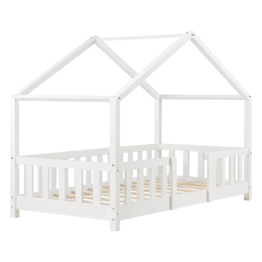 Cama de criança Treviolo forma de casa pinho 70x140 cm branco mate en.casa.