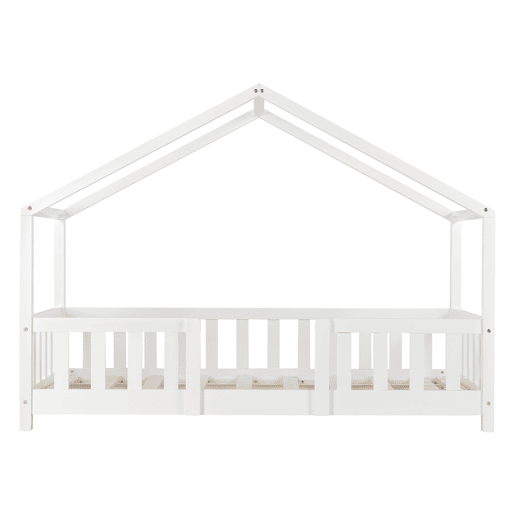 Cama de criança Treviolo forma de casa pinho 70x140 cm branco mate en.casa.
