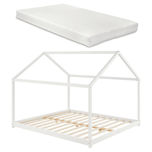 Cama de criança Cerro com colchão em forma de casa em pinho 160 x 200 cm - Branco en.casa