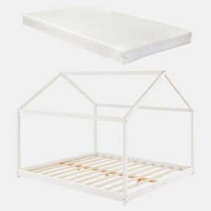 Cama de criança Cerro com colchão em forma de casa em pinho 160 x 200 cm - Branco en.casa