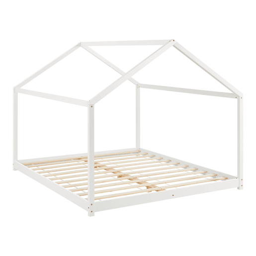 Cama de criança Cerro com colchão em forma de casa em pinho 160 x 200 cm - Branco en.casa