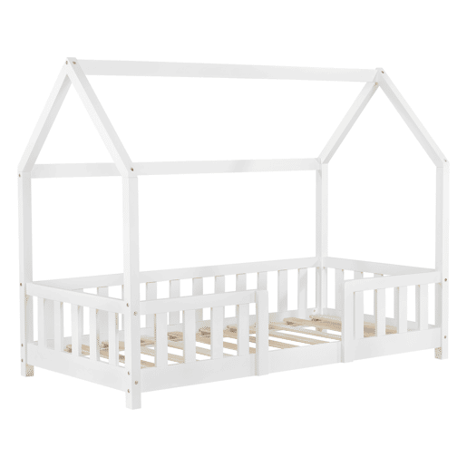 Cama de criança Sisimiut forma de casa pinho 80x160 cm branco mate en.casa