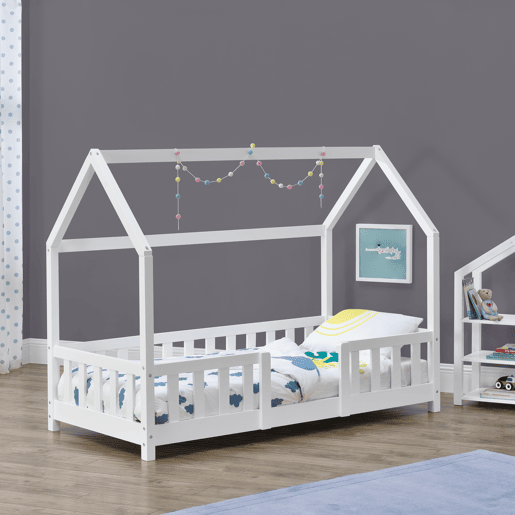Cama de criança Sisimiut forma de casa pinho 80x160 cm branco mate en.casa