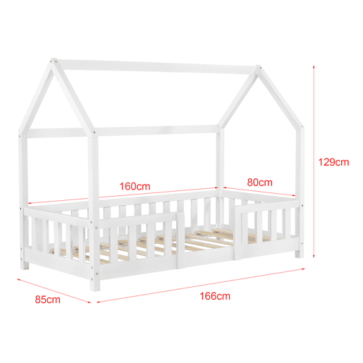 Cama de criança Sisimiut forma de casa pinho 80x160 cm branco mate en.casa