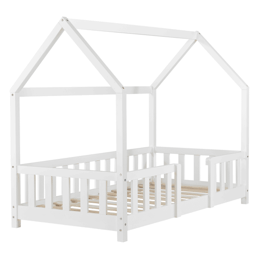 Cama de criança Sisimiut forma de casa pinho 80x160 cm branco mate en.casa