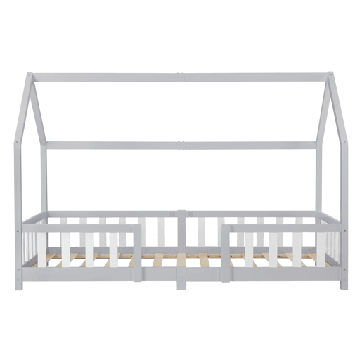 Cama de criança Sisimiut forma de casa pinho 90x200 cm cinzento claro e branco mate en.casa.