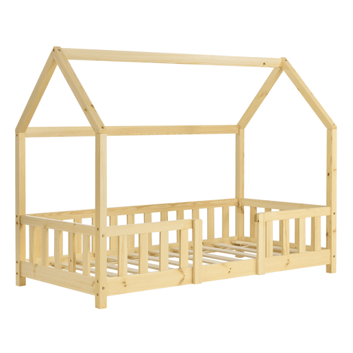 Cama de criança Sisimiut pinho forma de casa 80x160 cm pinho natural en.casa