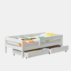 Cama de criança Borgarnes com 2 gavetas, estrado e protecção anti-queda - pinho 90 x 200 cm - Branco en.casa.