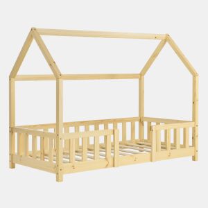 Cama de criança Sisimiut pinho forma de casa 70x140 cm pinho natural en.casa
