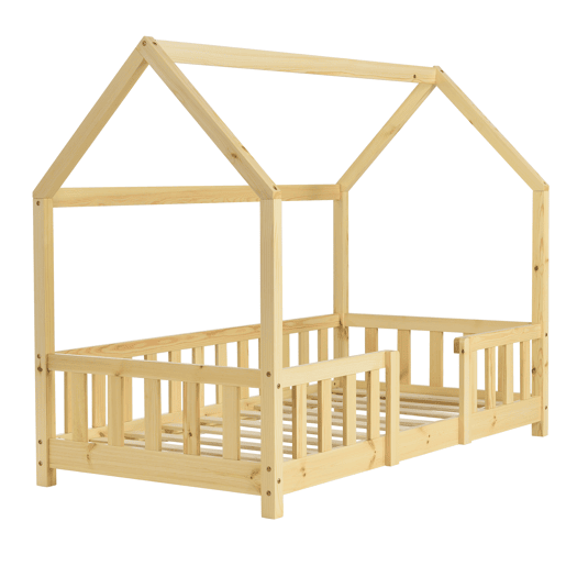 Cama de criança Sisimiut pinho forma de casa 70x140 cm pinho natural en.casa