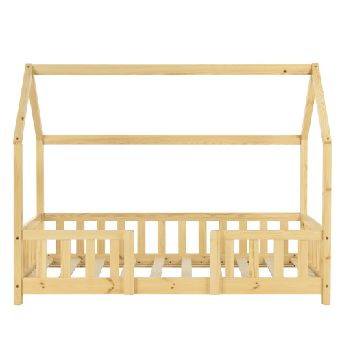 Cama de criança Sisimiut forma de casa pinho com colchão 80x160 cm natural en.casaneu.haus.
